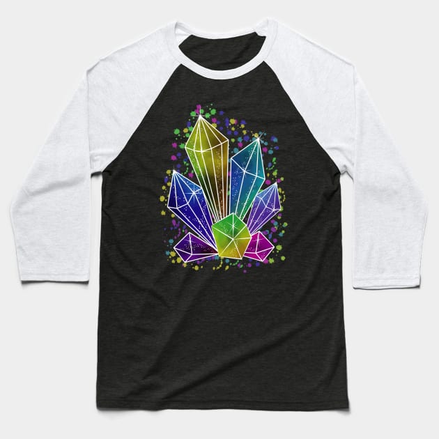 Galaxy Crystals Art Baseball T-Shirt by Designoholic